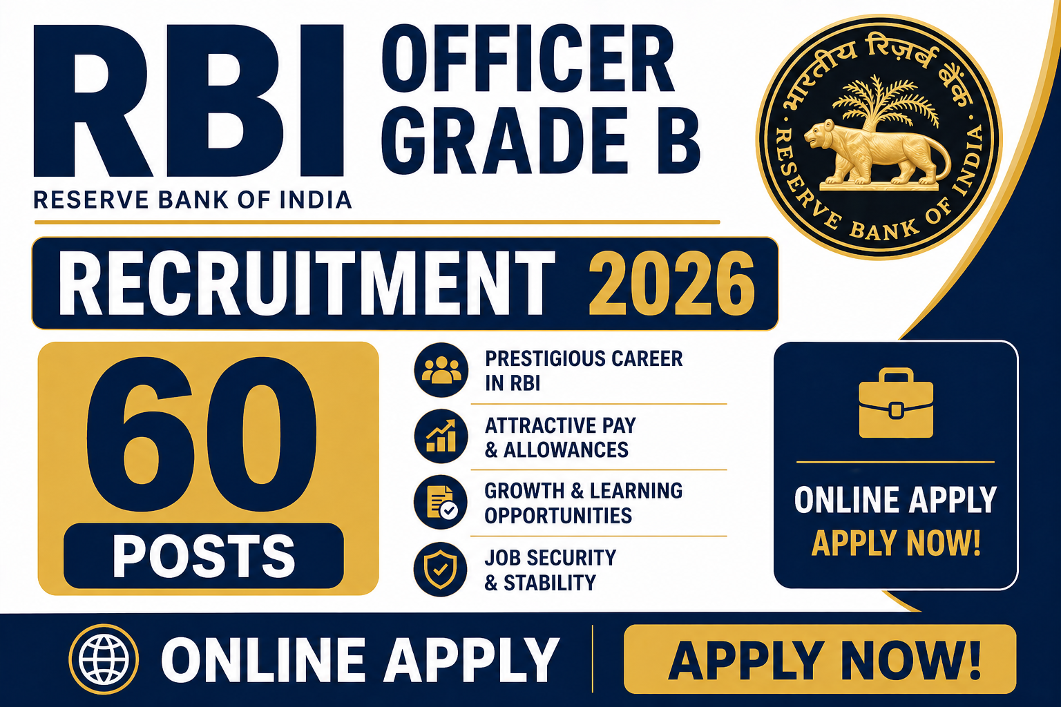 RBI Officer Grade B Recruitment 2026 – 60 Posts, Online Apply thumbnail