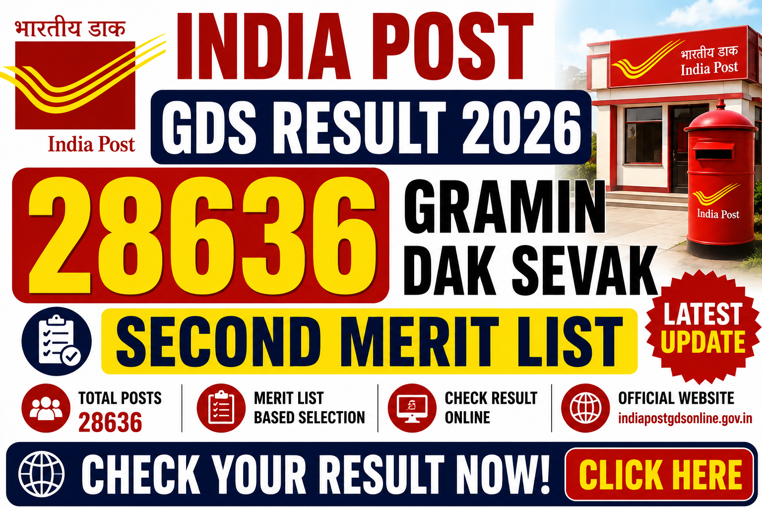 India Post GDS Result 2026 – 28636 Gramin Dak Sevak Second Merit List